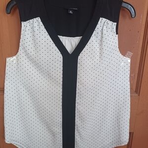 Roz & Ali Black and White Polka Dot V-Neck Blouse